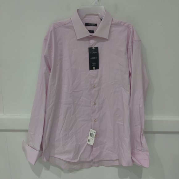 NWT Issac Mizrahi Mens Slim Fit Stretch Dress Shirt Pink Size 17 34/35 $80 2A105 - Picture 1 of 2